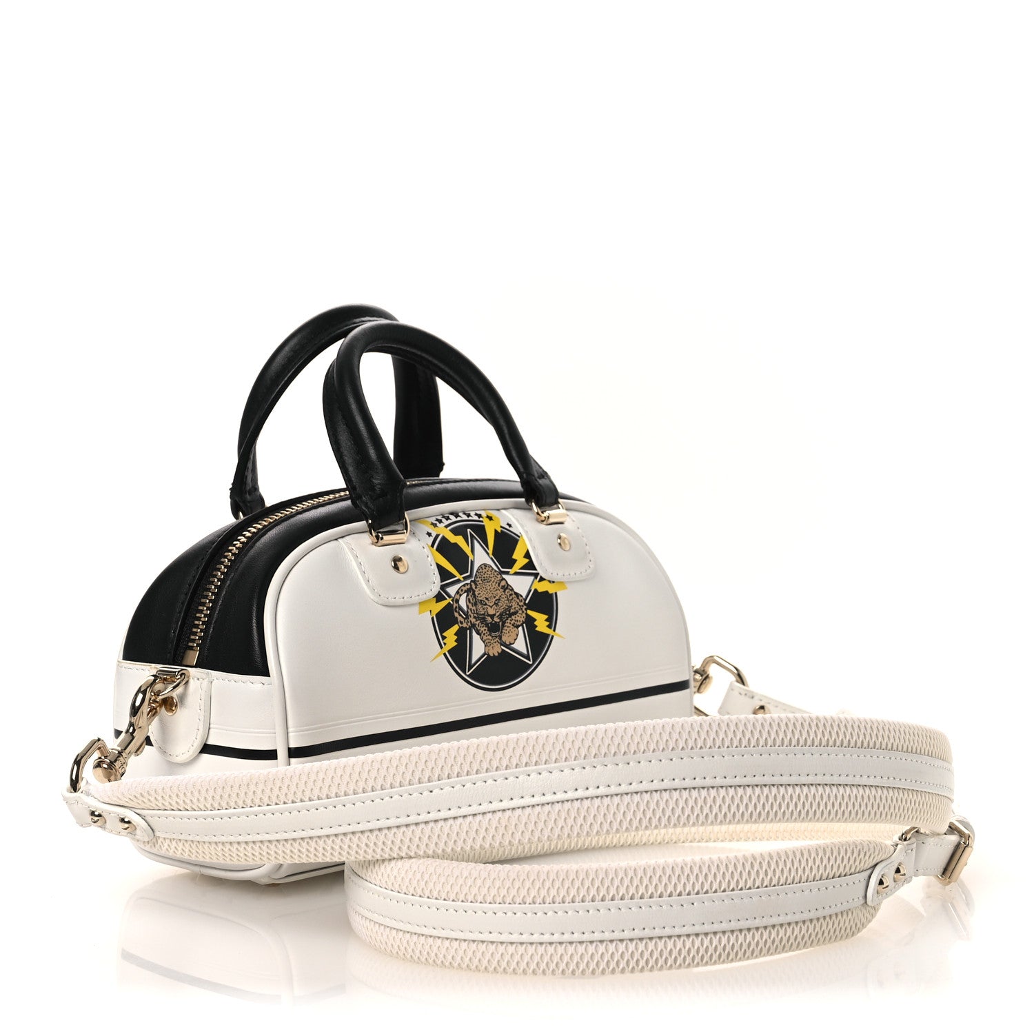 Christian Dior Calfskin Animal Print Micro Dior Vibe Zip Bowling Bag White Multicolor 3 of 12