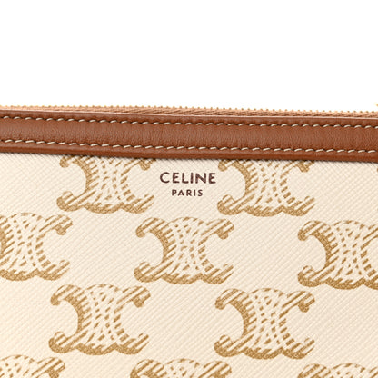 Celine Lambskin Triomphe Canvas Clutch With Chain White Tan 6 of 10