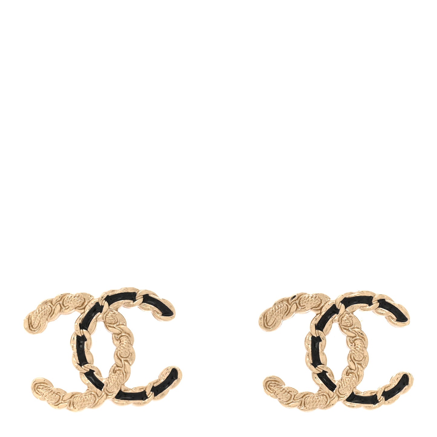 Enamel Metal Chain French New Wave CC Earrings Black Gold