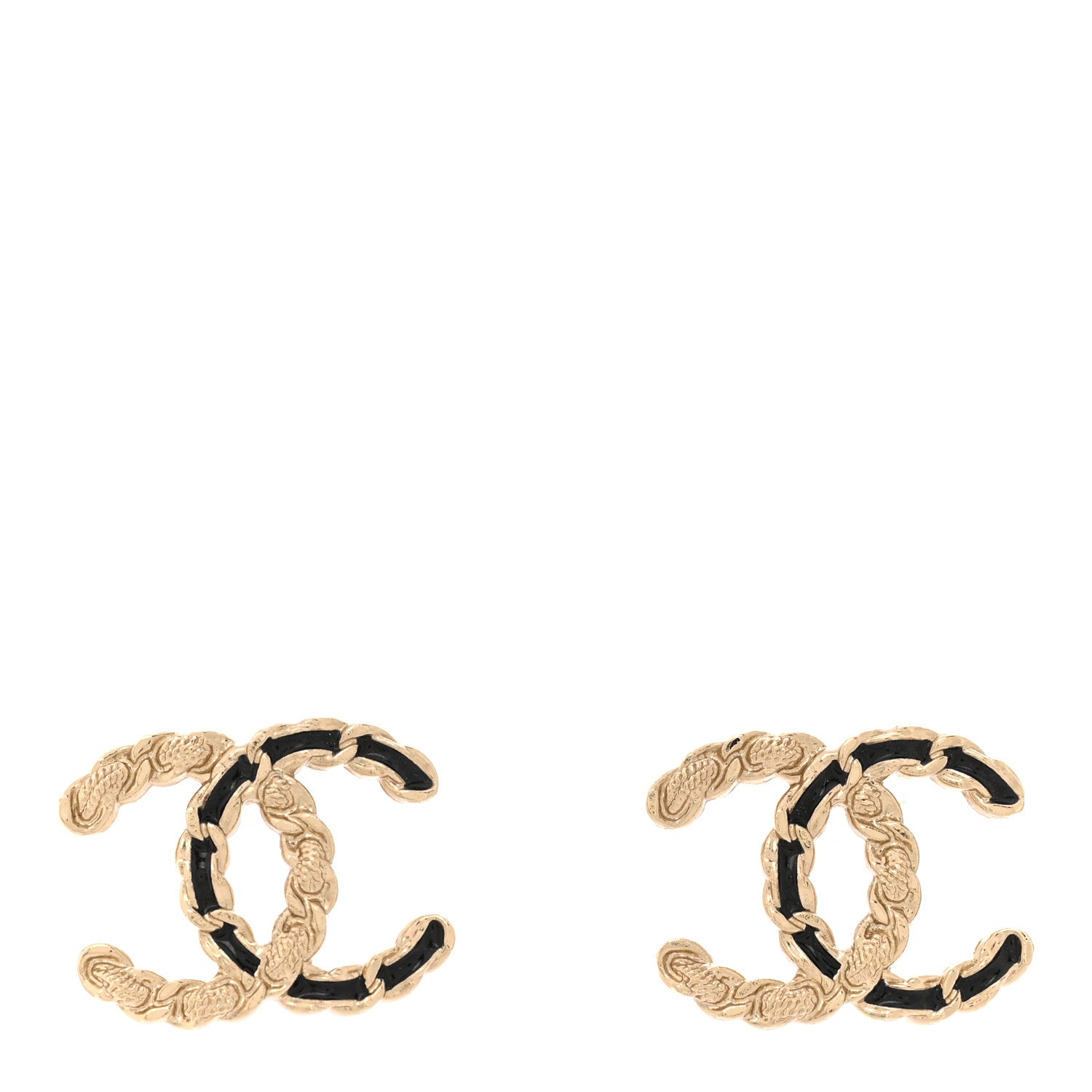Chanel Enamel Metal Chain French New Wave CC Earrings Black Gold 1 of 5