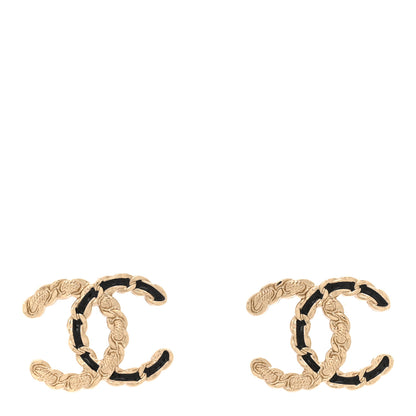 Chanel Enamel Metal Chain French New Wave CC Earrings Black Gold 1 of 5