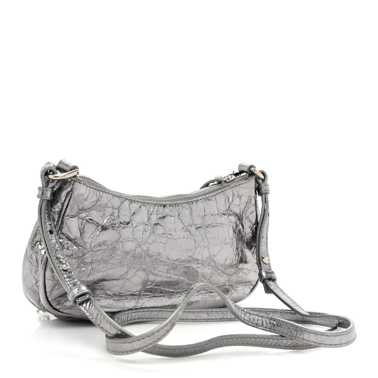 Metallic Agneau Arena Le Cagole Purse With Chain Mini Silver