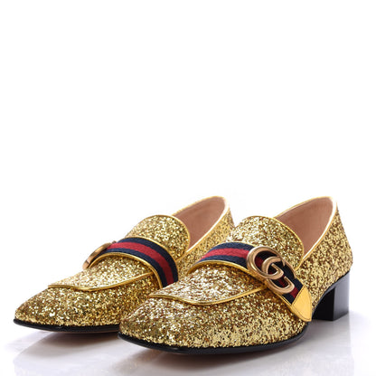 Gucci Glitter Web Peyton Loafers 38 Gold 3 of 10