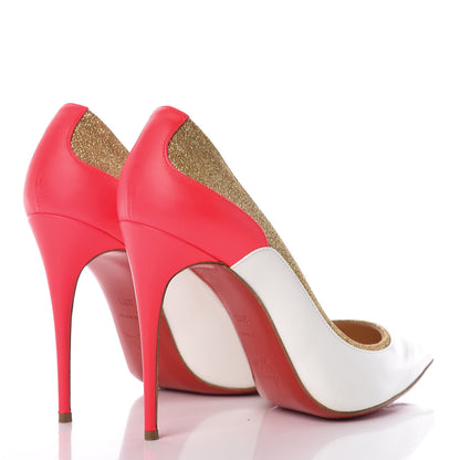 Christian Louboutin Glitter Patent Fluo Tucsick 100 Pumps 39.5 White Gold 4 of 9