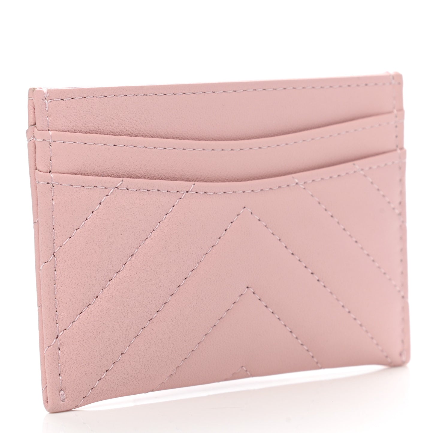 Lambskin Chevron Quilted Card Holder Light Pink