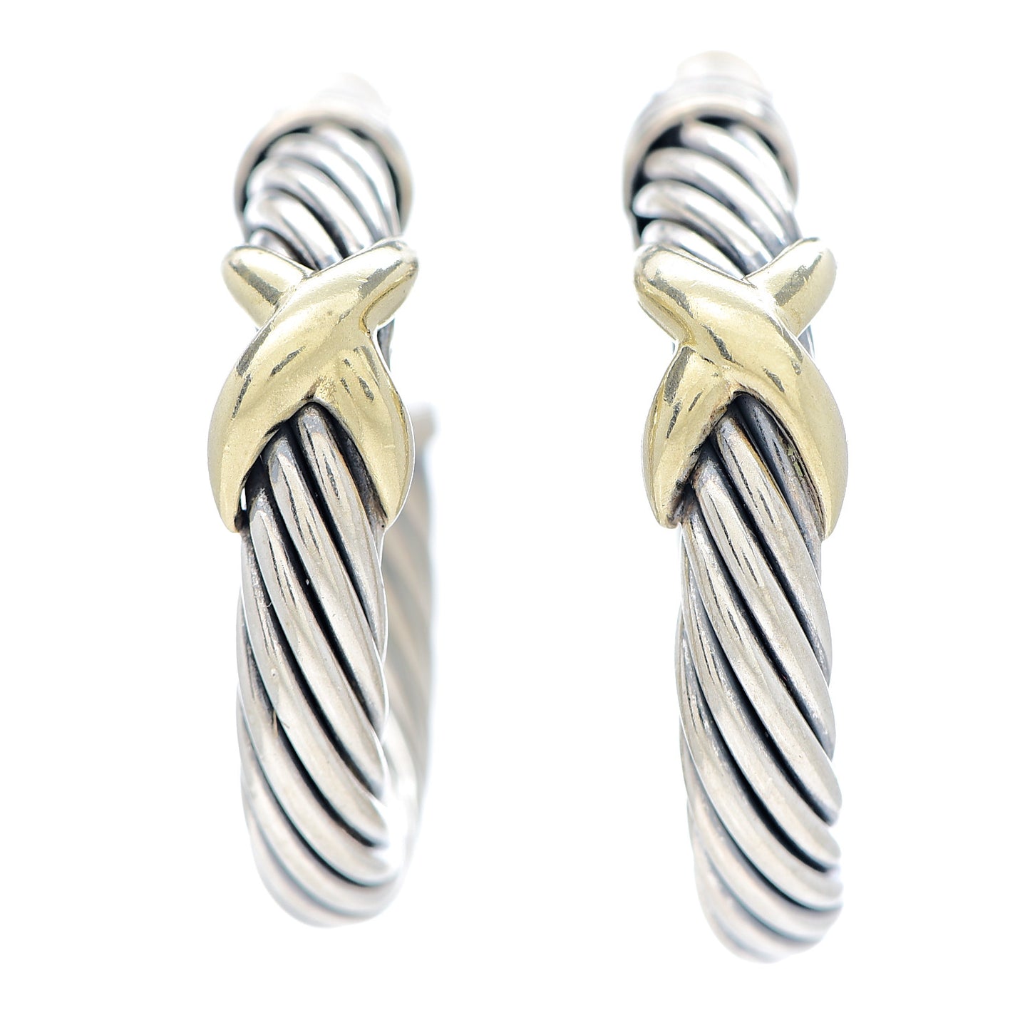 Sterling Silver 14K Yellow Gold Cable Classics X Hoop Earrings
