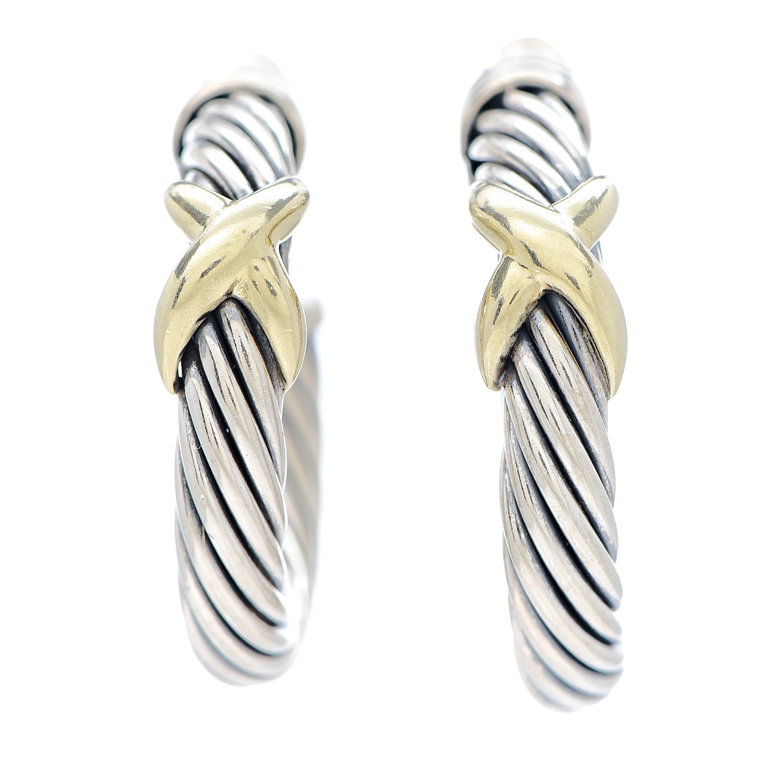 David Yurman Sterling Silver 14K Yellow Gold Cable Classics X Hoop Earrings 1 of 6
