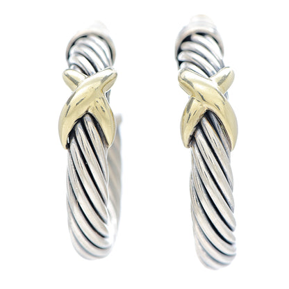 David Yurman Sterling Silver 14K Yellow Gold Cable Classics X Hoop Earrings 1 of 6