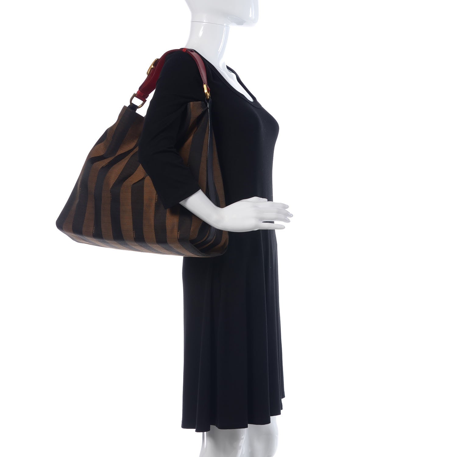 Fendi Pequin Cuoio Vegetale Large Hobo Tobacco Rosso Black 2 of 10