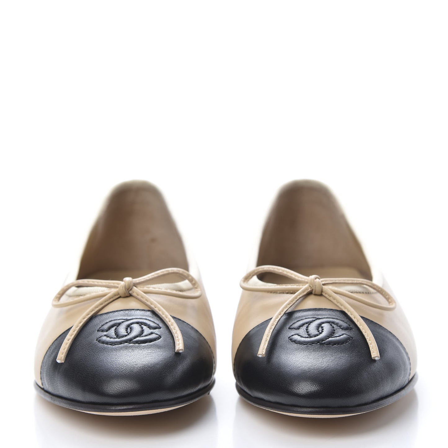 Lambskin CC Cap Toe Ballerina Flats 41 Beige Black