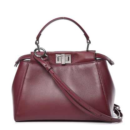 Fendi Nappa Mini Peekaboo Iconic Satchel Bordeaux 1 of 10