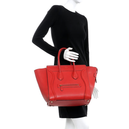 Celine Drummed Calfskin Mini Luggage Coquelicot 2 of 17