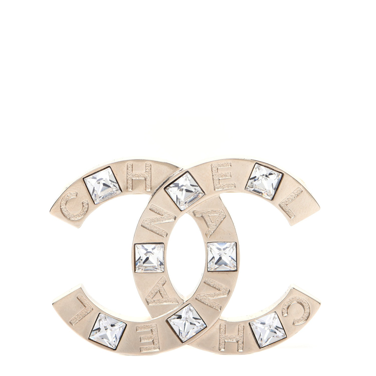 Chanel Crystal Metal CC Paris Button Brooch Gold 1 of 7