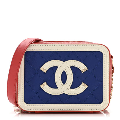 Chanel Caviar Quilted Filigree Vanity Clutch With Chain Blue White Red 1 of 10