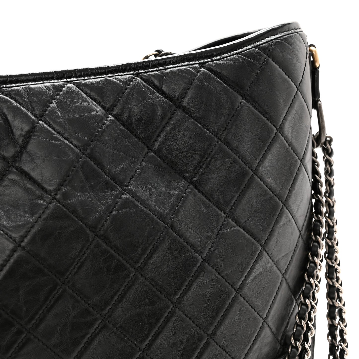 Aged Calfskin Quilted Maxi Gabrielle Hobo Black