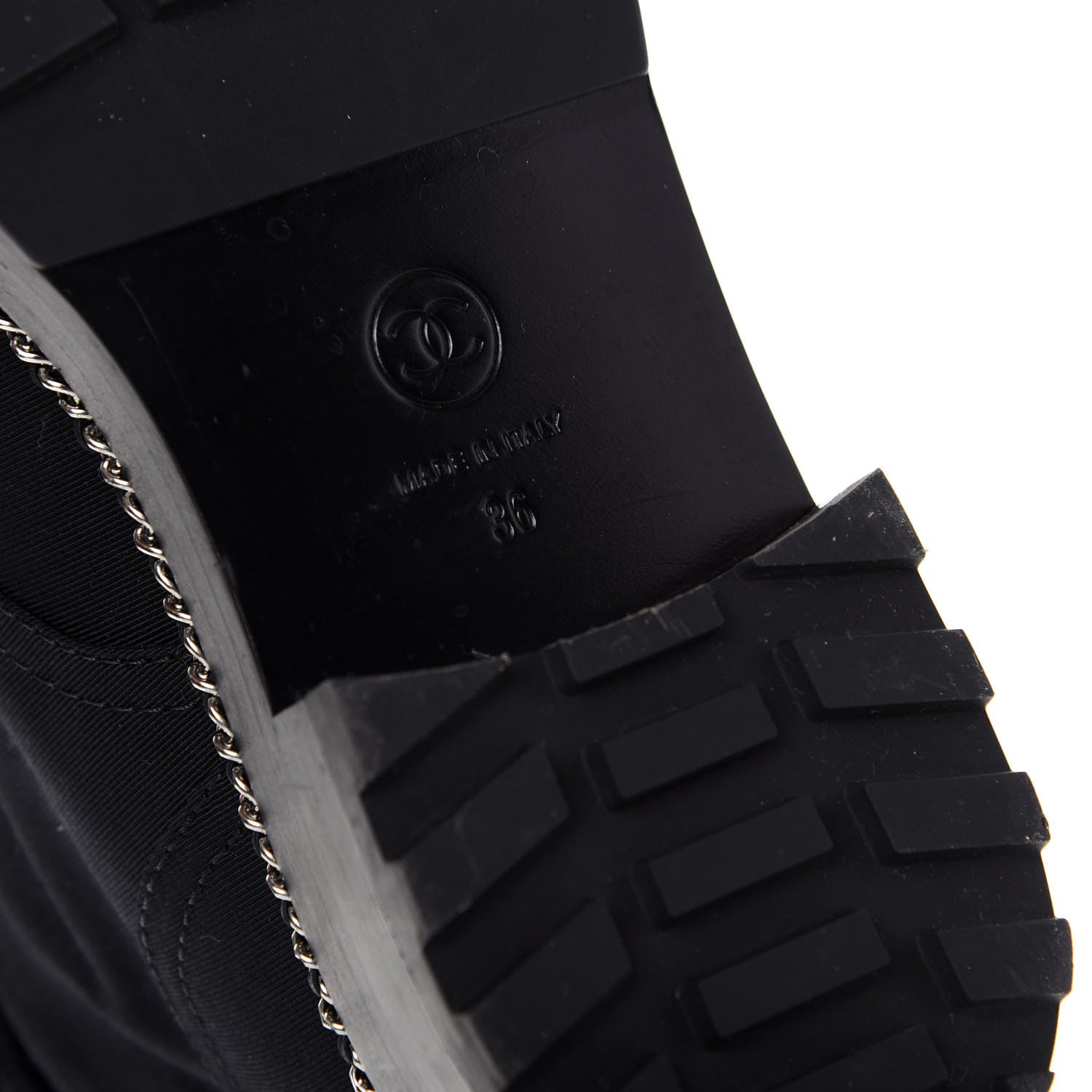 Chanel Grosgrain Pearl Chain CC Combat Short Boots 36 Black 9 of 10