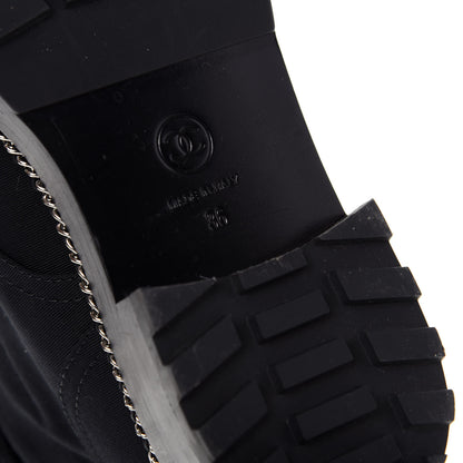 Chanel Grosgrain Pearl Chain CC Combat Short Boots 36 Black 9 of 10