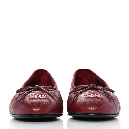 Chanel Caviar Quilted CC Cap Toe Ballerina Flats 38.5 Red 2 of 9