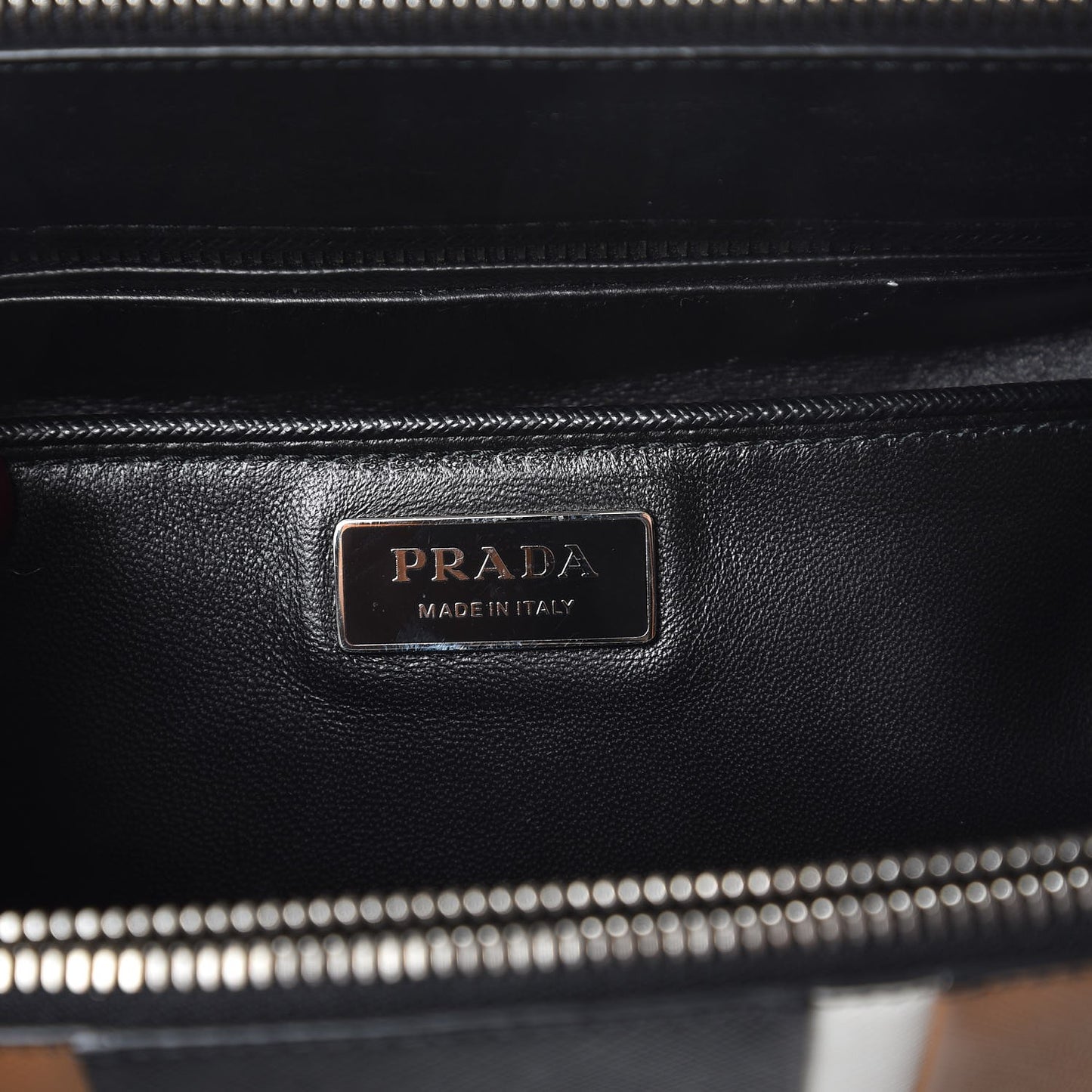 Saffiano Baiadera Striped Medium Galleria Double Zip Tote Caramel Black White