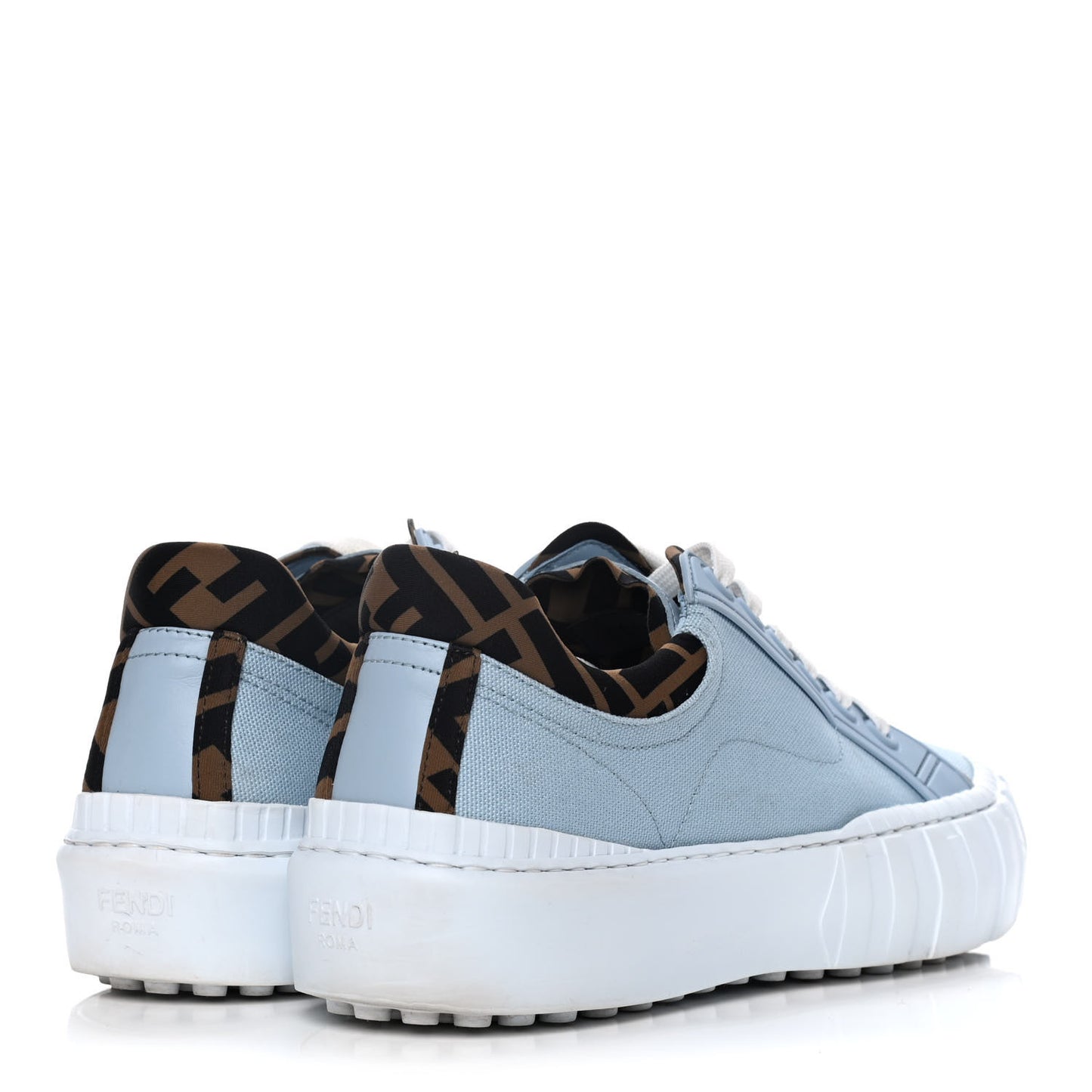 Canvas Lycra TPU FF Womens Fendi Force Low Top Sneakers 37 Sky Tobacco Black