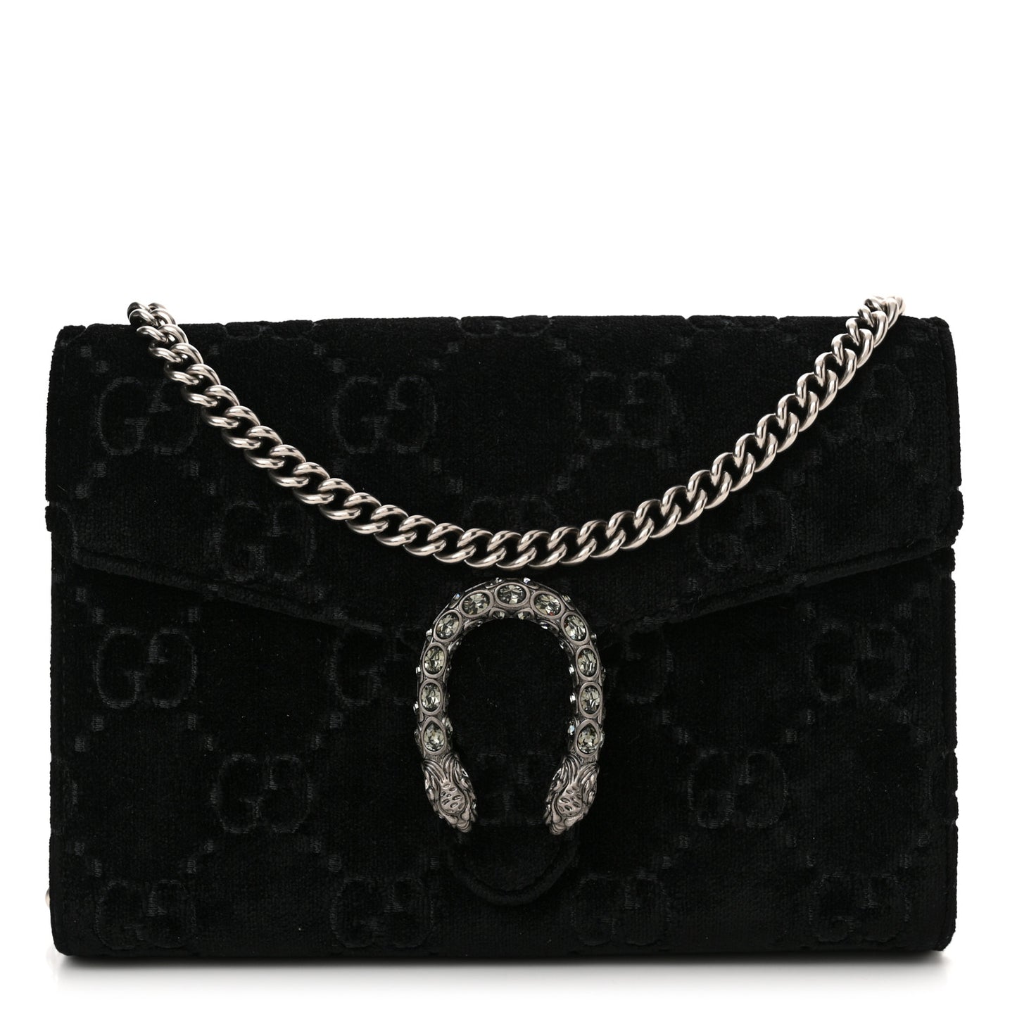Velvet GG Monogram Mini Dionysus Chain Wallet Black