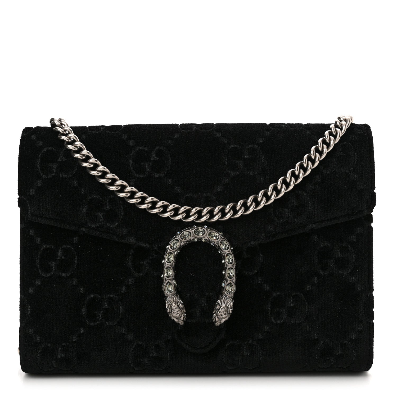 Gucci Velvet GG Monogram Mini Dionysus Chain Wallet Black 1 of 10