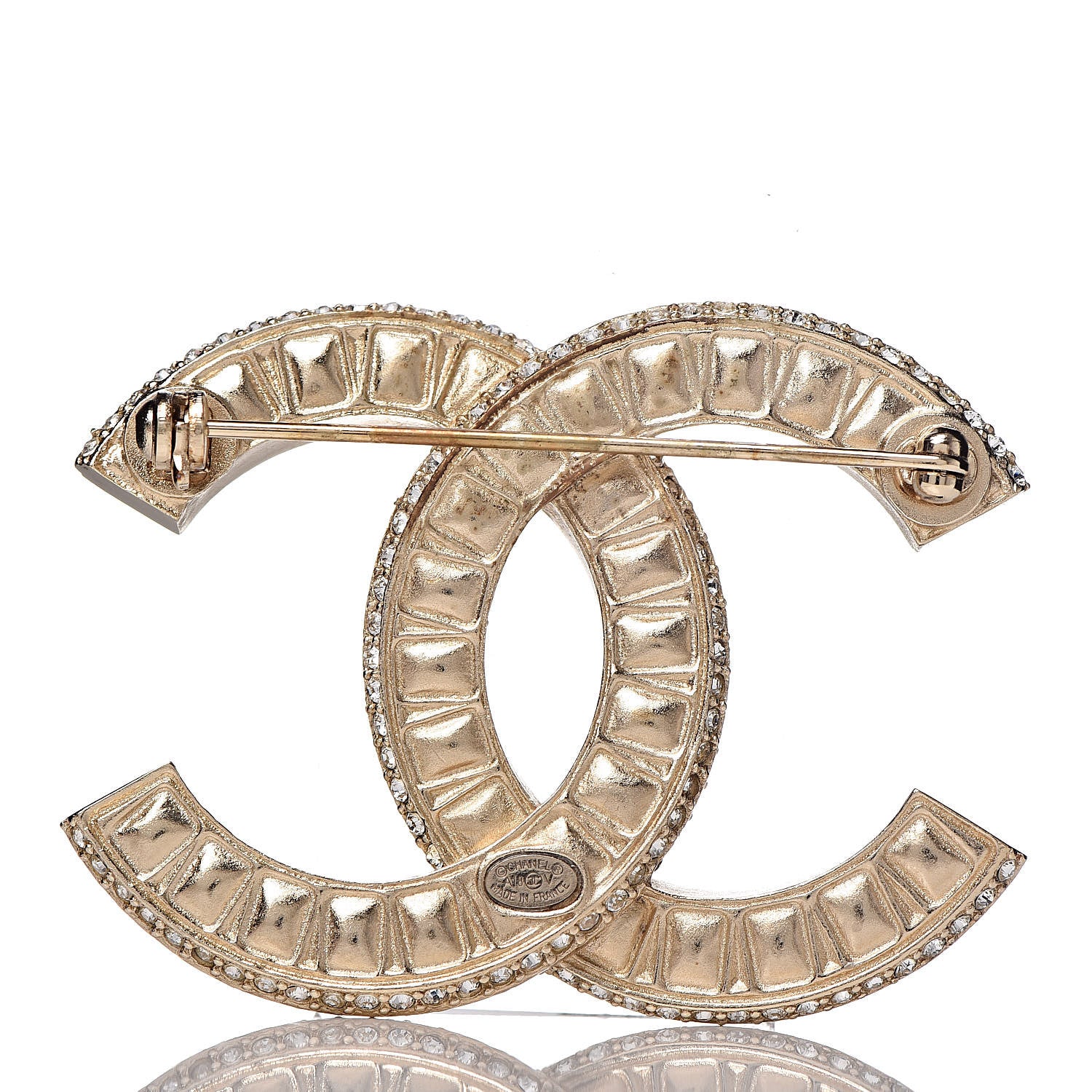 Chanel Baguette Crystal CC Brooch Gold 3 of 4