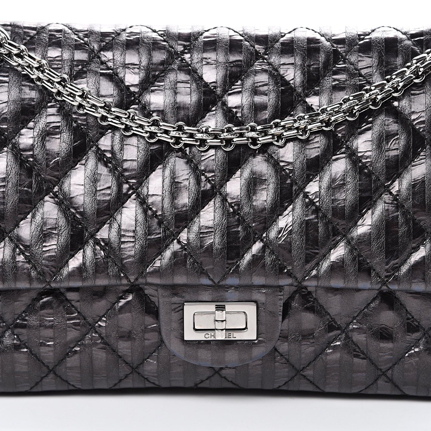 Metallic Calfskin Striped 2.55 Reissue 226 Flap Black