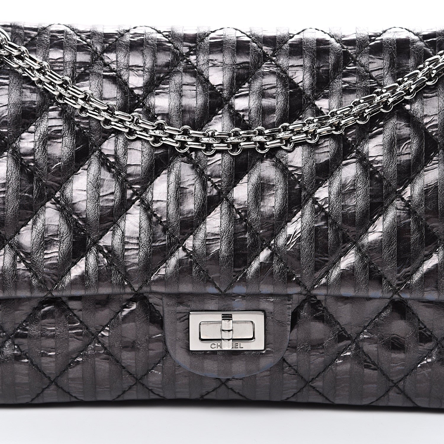 Chanel Metallic Calfskin Striped 2.55 Reissue 226 Flap Black 11 of 14