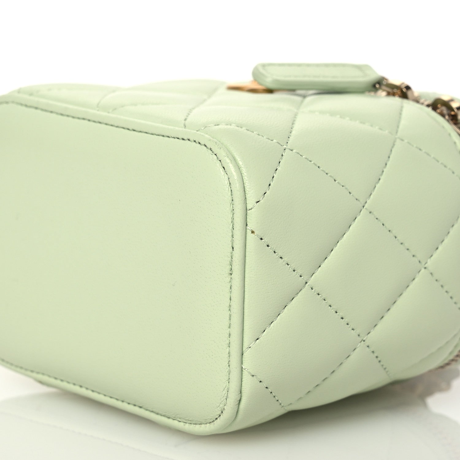 Chanel Lambskin Quilted Pearl Crush Mini Vanity Case With Chain Light Green 10 of 16