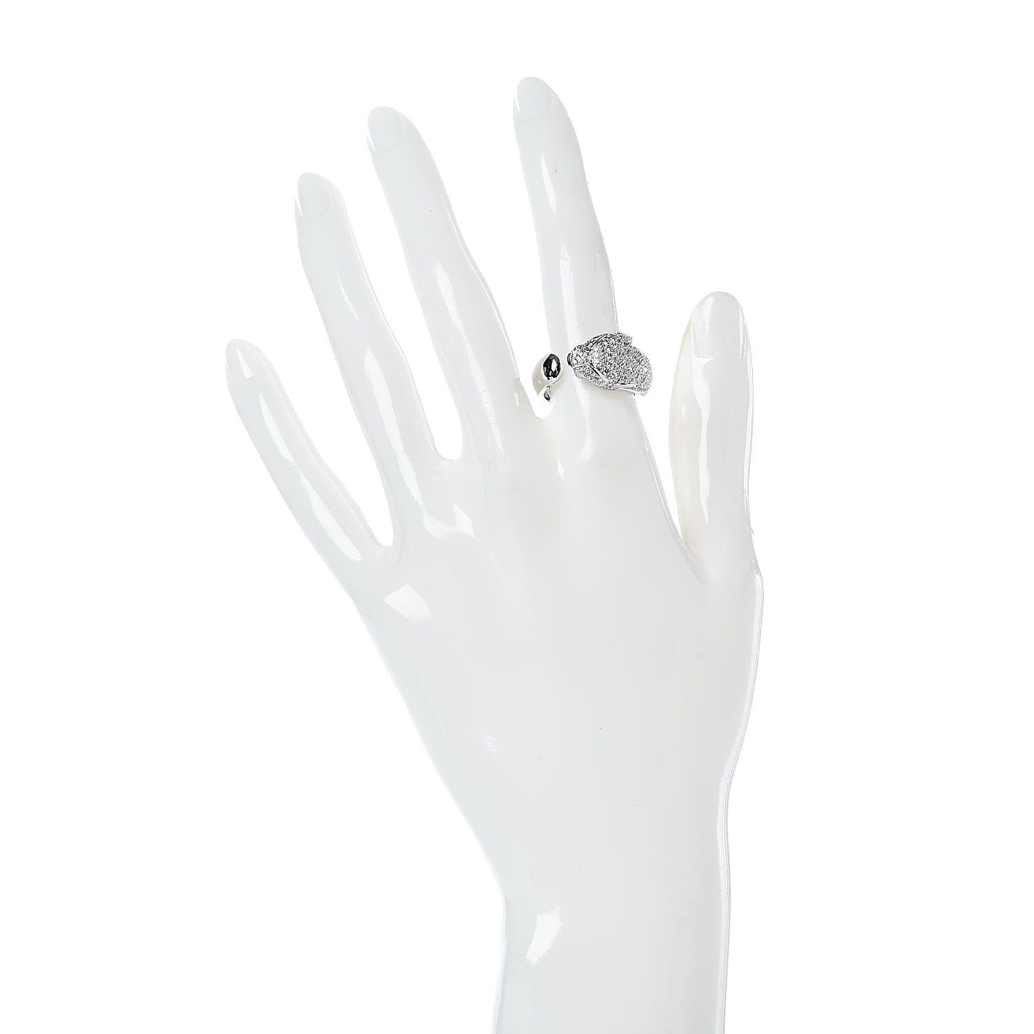 Cartier 18K White Gold Diamond Black Onyx Emerald Panthere De Cartier Ring 54 7 2 of 7