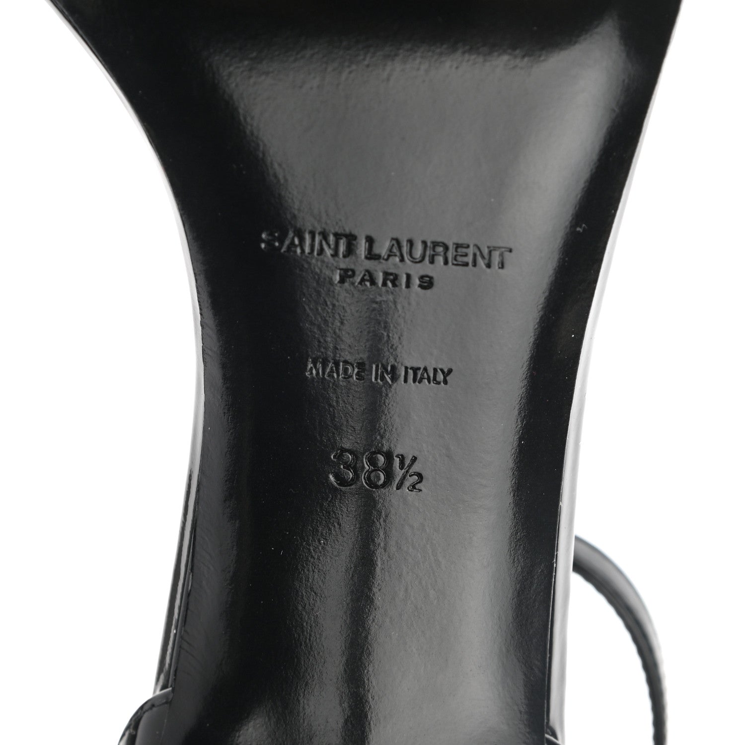 Saint Laurent Patent Calfskin Crystal Amber Bow 85 Ankle Strap Sandals 38.5 Black 7 of 7
