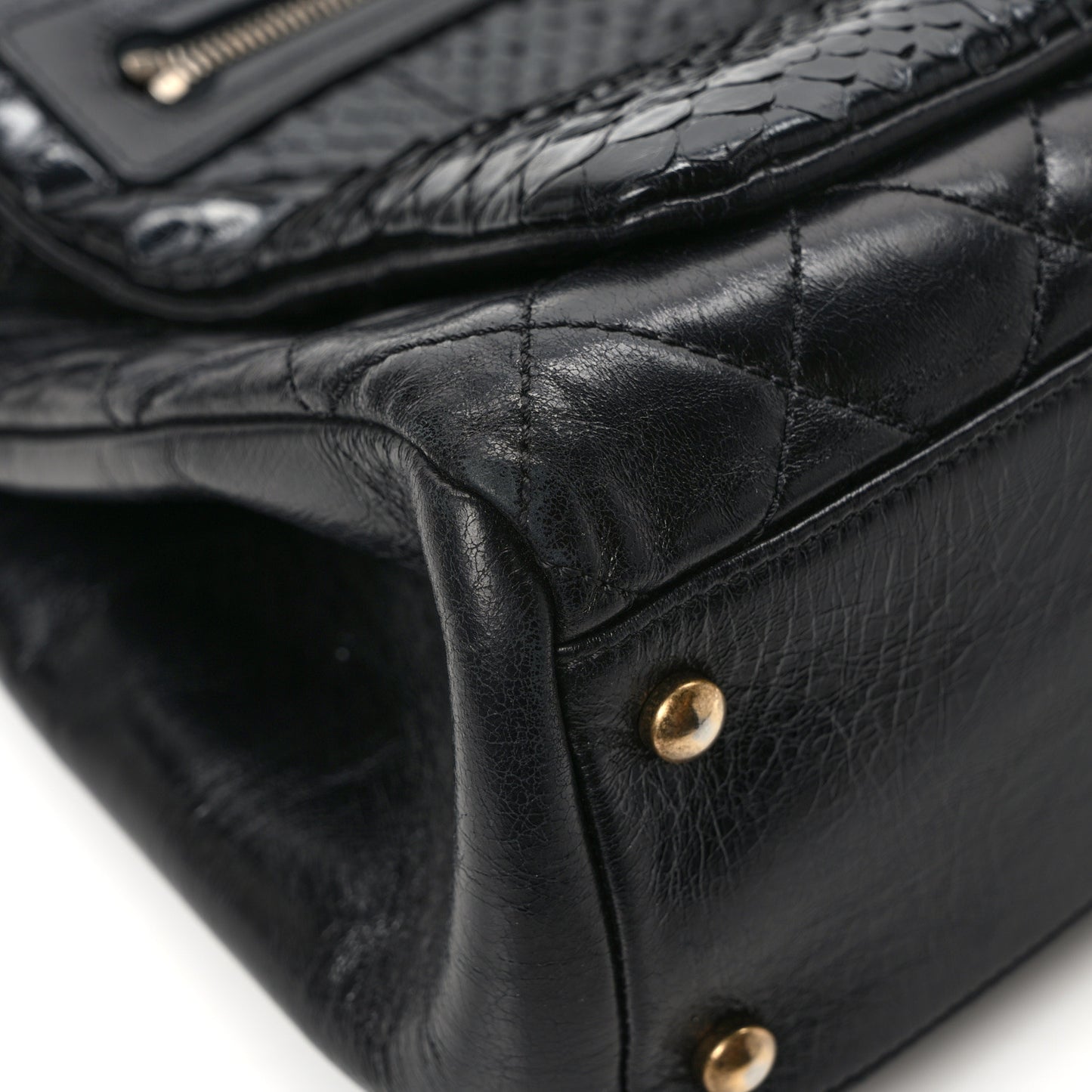 Snakeskin Glazed Calfskin Quilted Urban Mix Tote Black