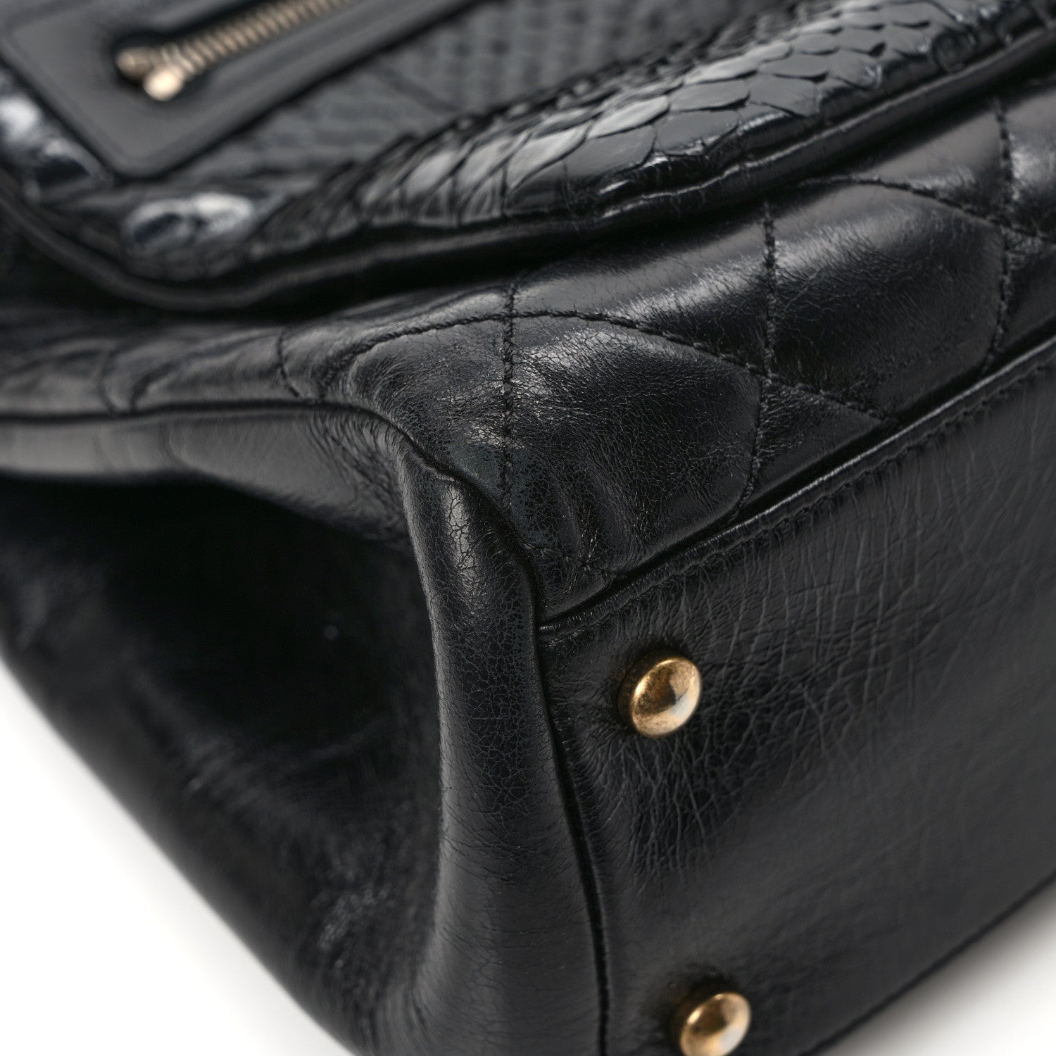 Chanel Snakeskin Glazed Calfskin Quilted Urban Mix Tote Black 9 of 10
