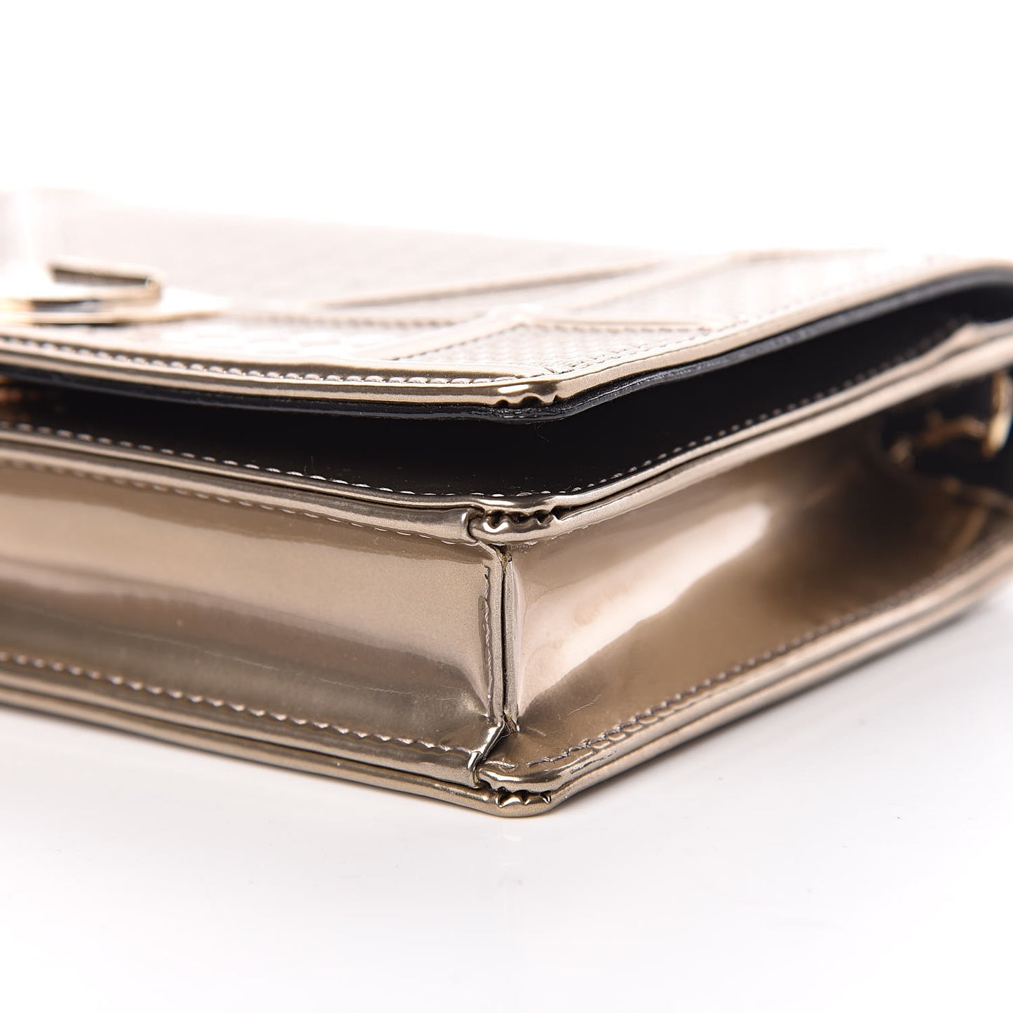 Metallic Patent Micro-Cannage Diorama Wallet on Chain Pouch Gold