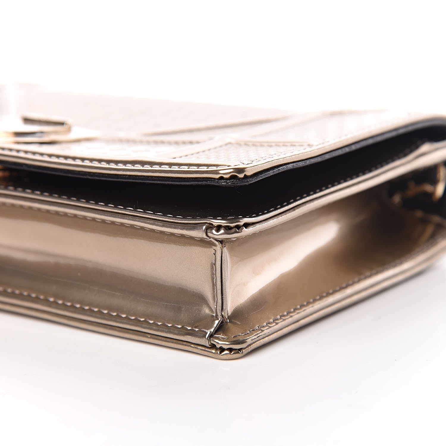 Christian Dior Metallic Patent Micro-Cannage Diorama Wallet on Chain Pouch Gold 6 of 10