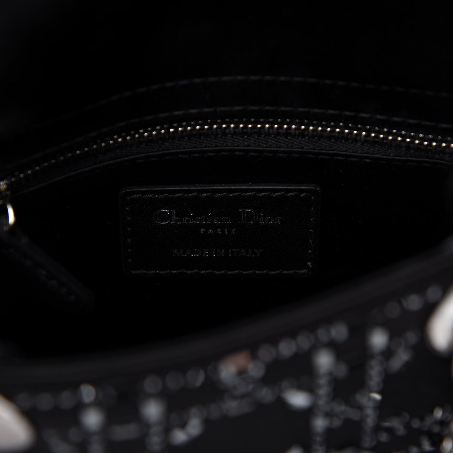 Satin Crystal Cannage Mini Lady Dior Black