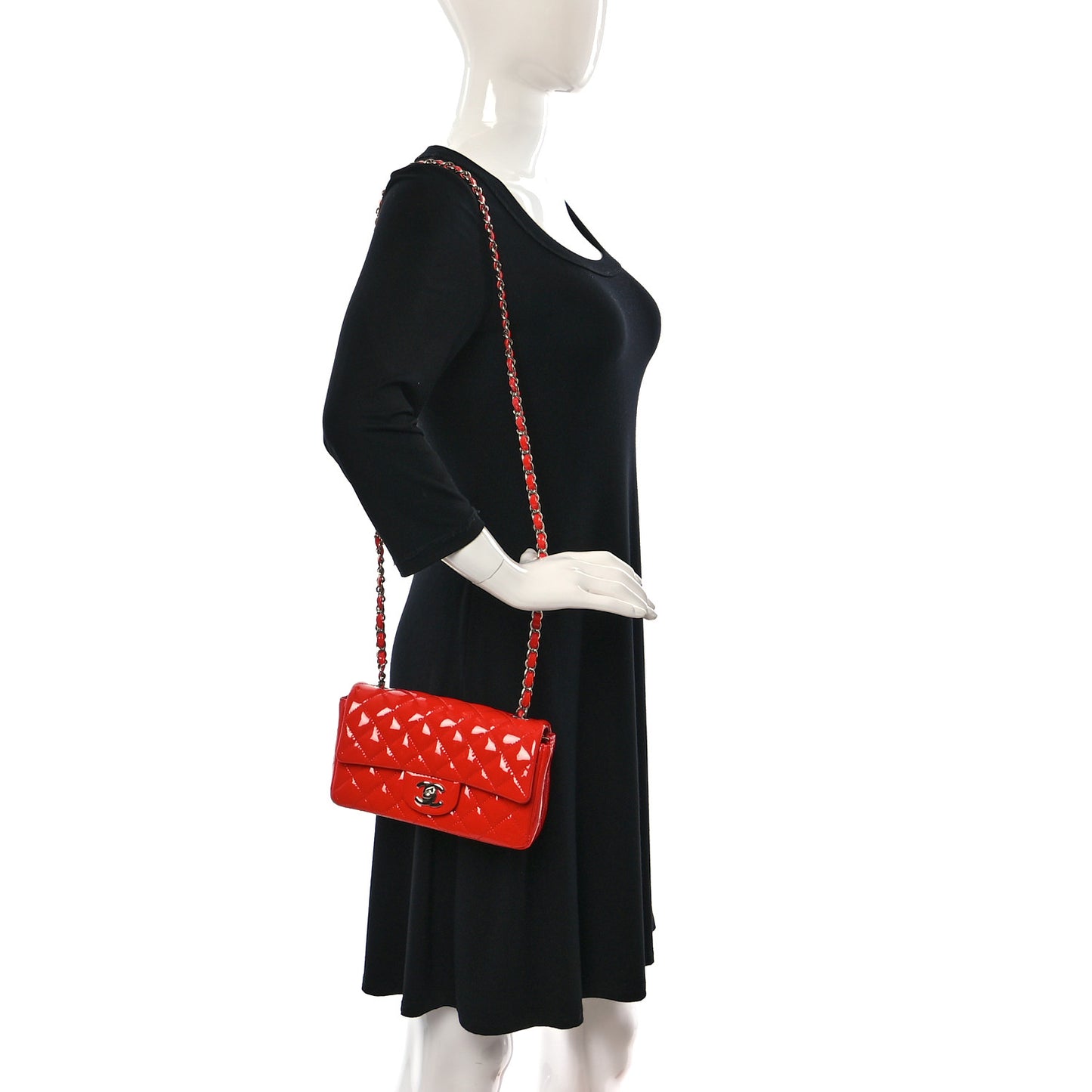 Patent Calfskin Quilted Mini Rectangular Flap Red