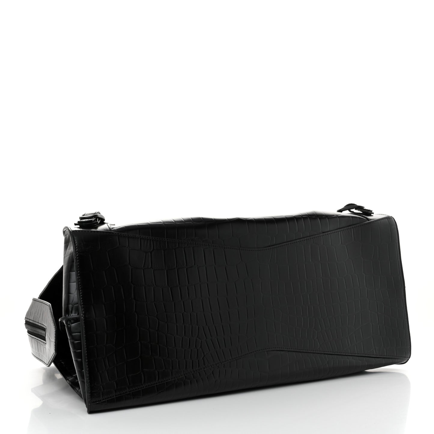 Semi Matte Calfskin Crocodile Embossed Neo Classic Black Hardware Large Top Handle Bag Black