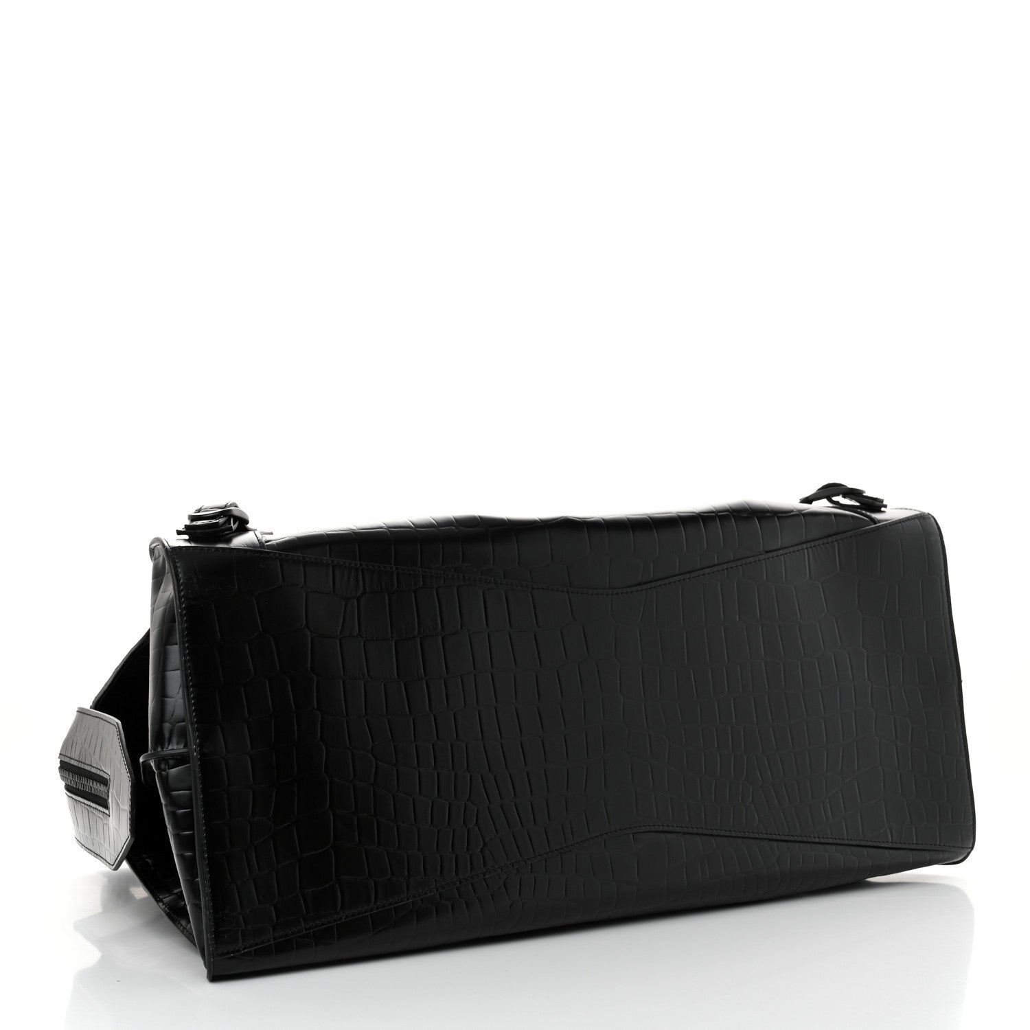 Balenciaga Semi Matte Calfskin Crocodile Embossed Neo Classic Black Hardware Large Top Handle Bag Black 4 of 14