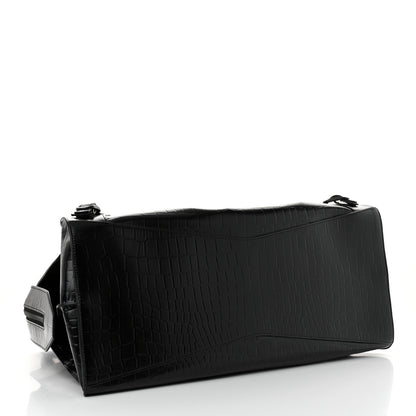 Balenciaga Semi Matte Calfskin Crocodile Embossed Neo Classic Black Hardware Large Top Handle Bag Black 4 of 14