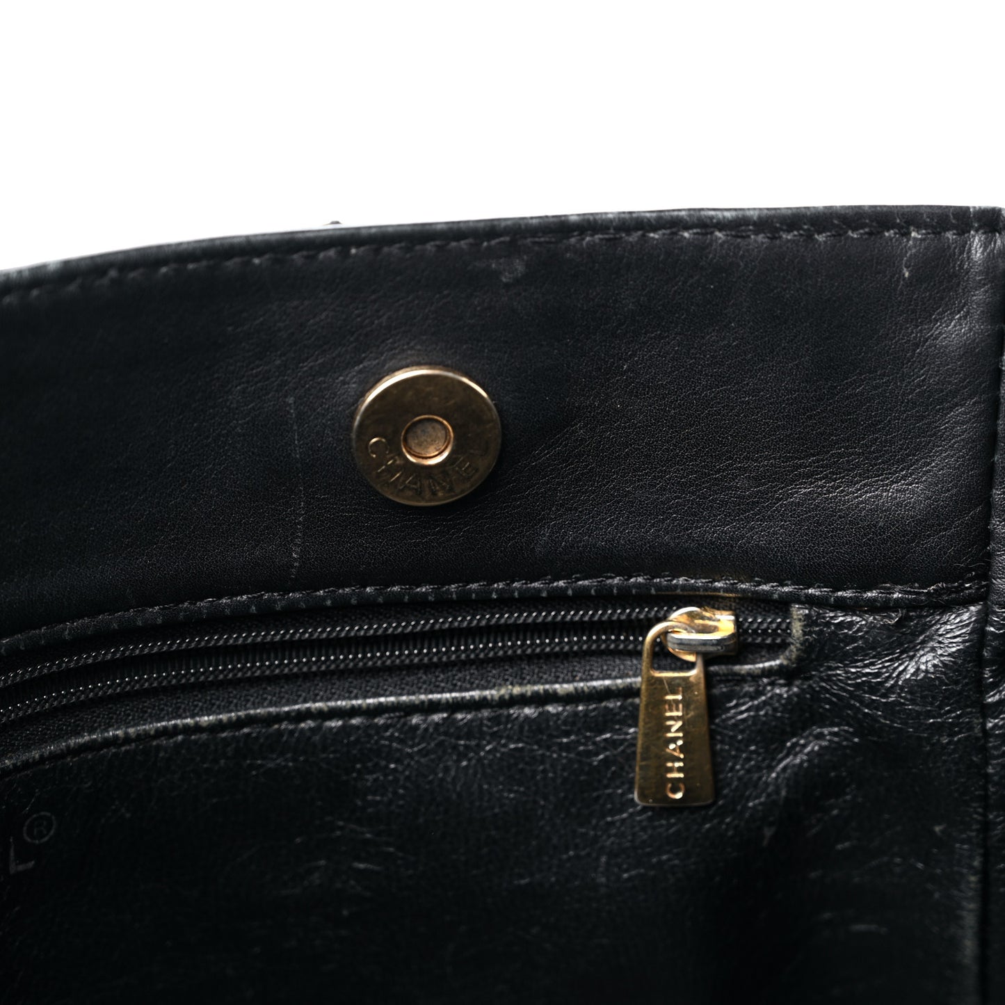 Calfskin Stitched Chocolate Bar Shopping Tote Black