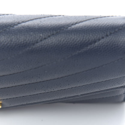 Saint Laurent Grain De Poudre Matelasse Chevron Monogram Flap Wallet Deep Marine 11 of 12