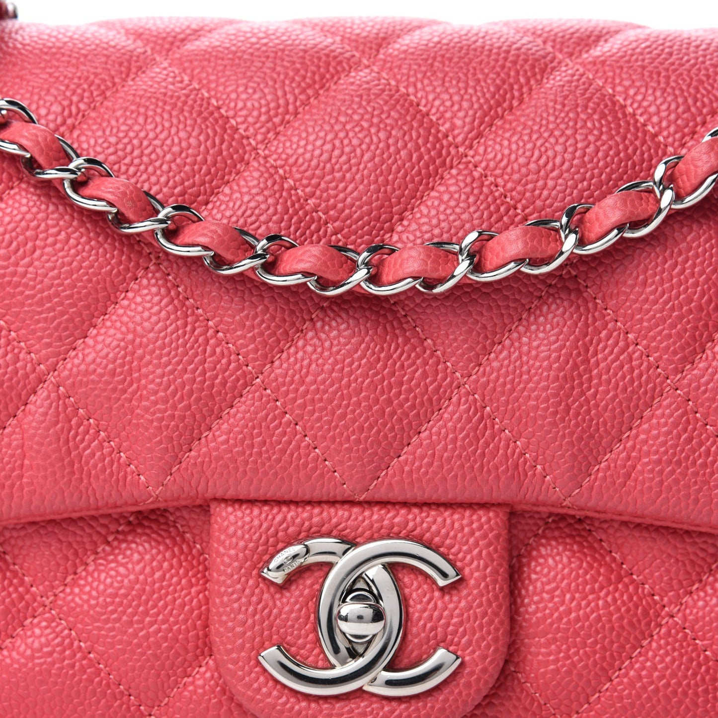 Caviar Quilted Medium Easy Flap Coral