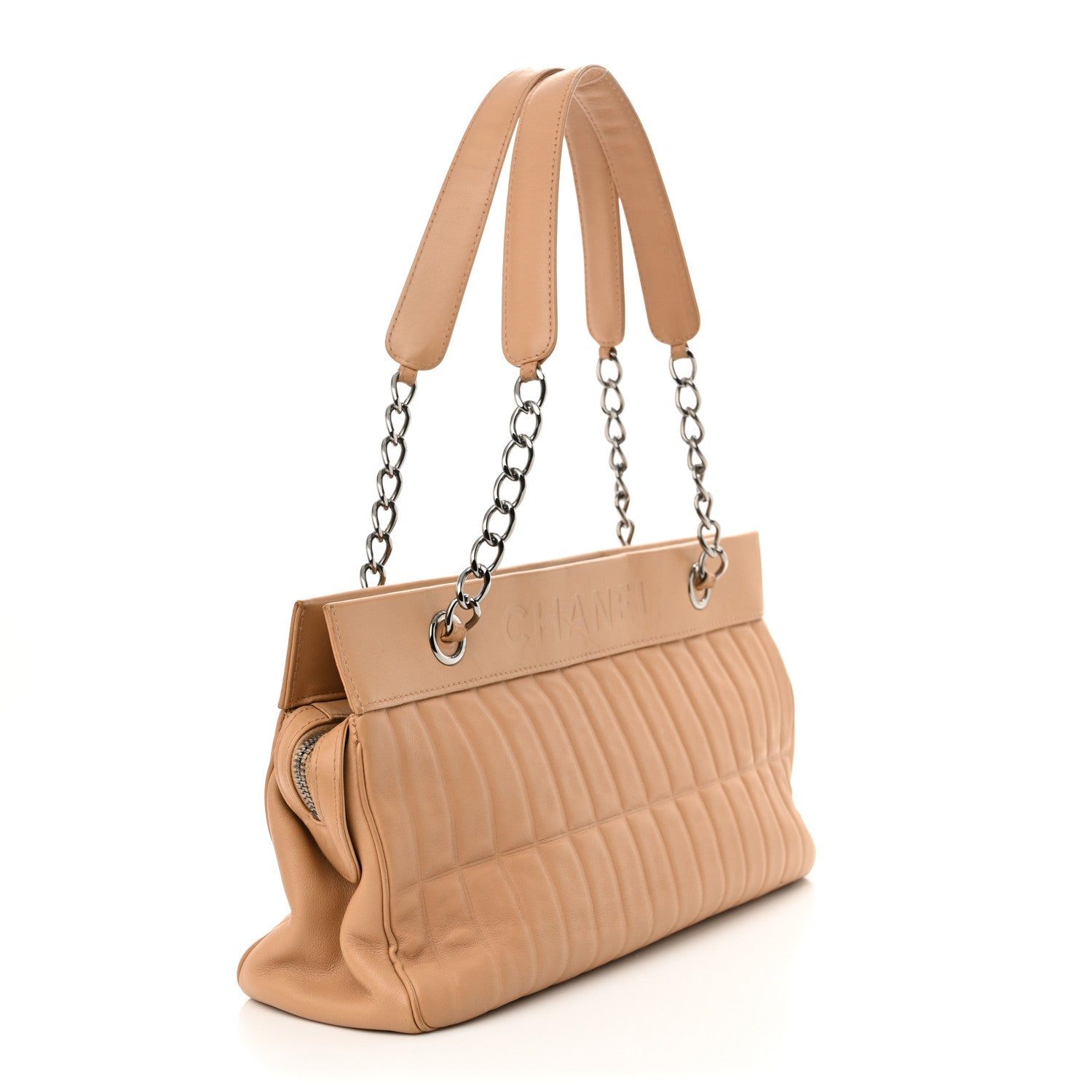 Chanel Calfskin Vertical Quilted Lax East West Shoulder Bag Beige 3 of 14