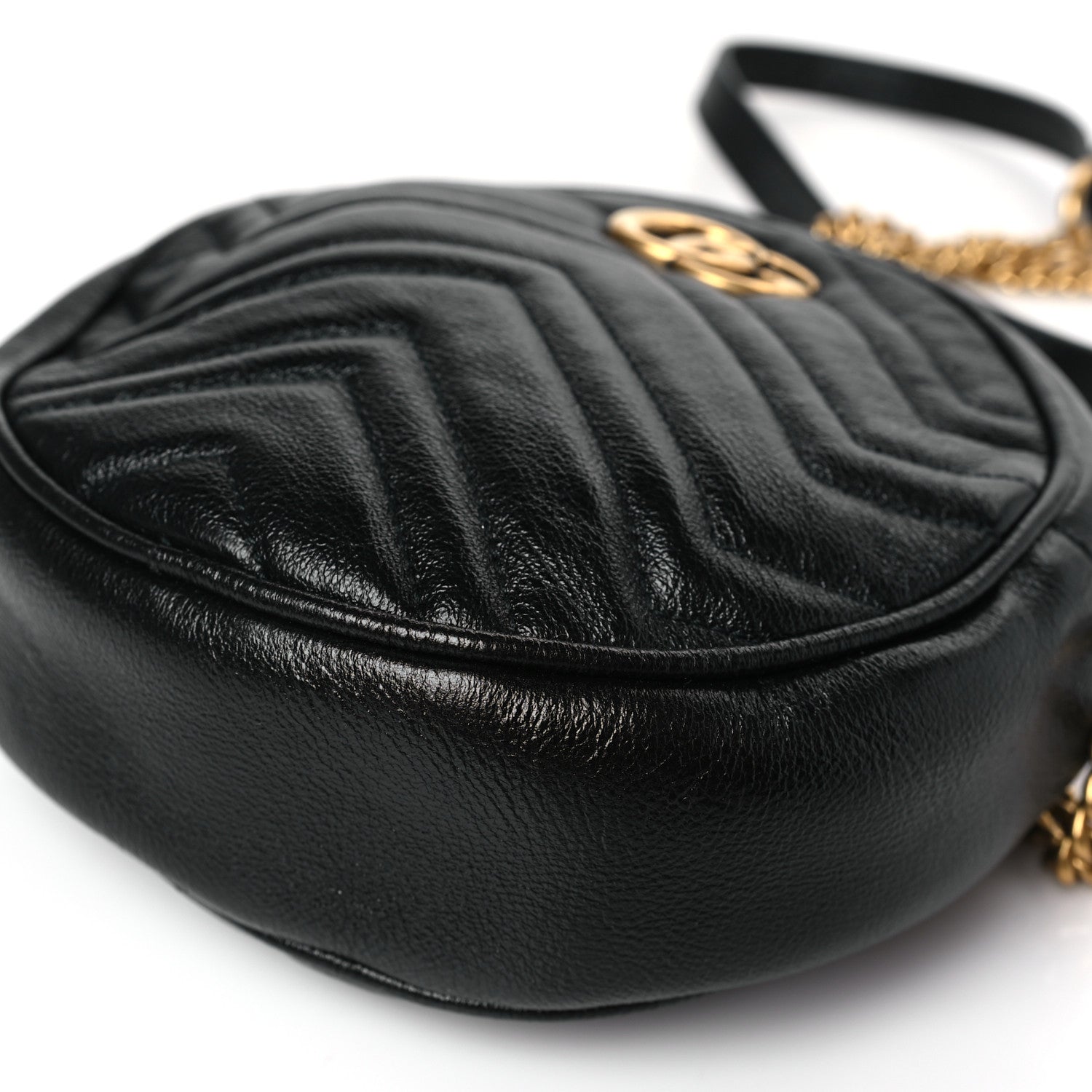 Gucci Azalea Calfskin Matelasse Heart Mini GG Marmont Round Shoulder Bag Black 9 of 9