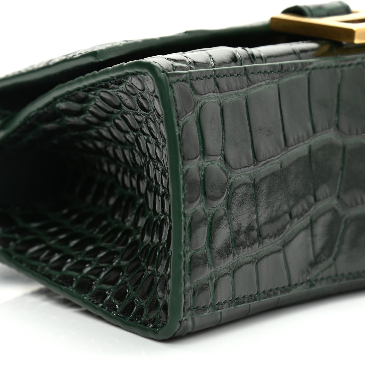 Shiny Calfskin Crocodile Embossed Hourglass Top Handle Bag XS Forest Green