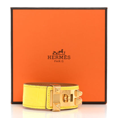 Hermes Matte Niloticus Crocodile Collier de Chien CDC 24 Bracelet T3 Jaune Citron 6 of 6