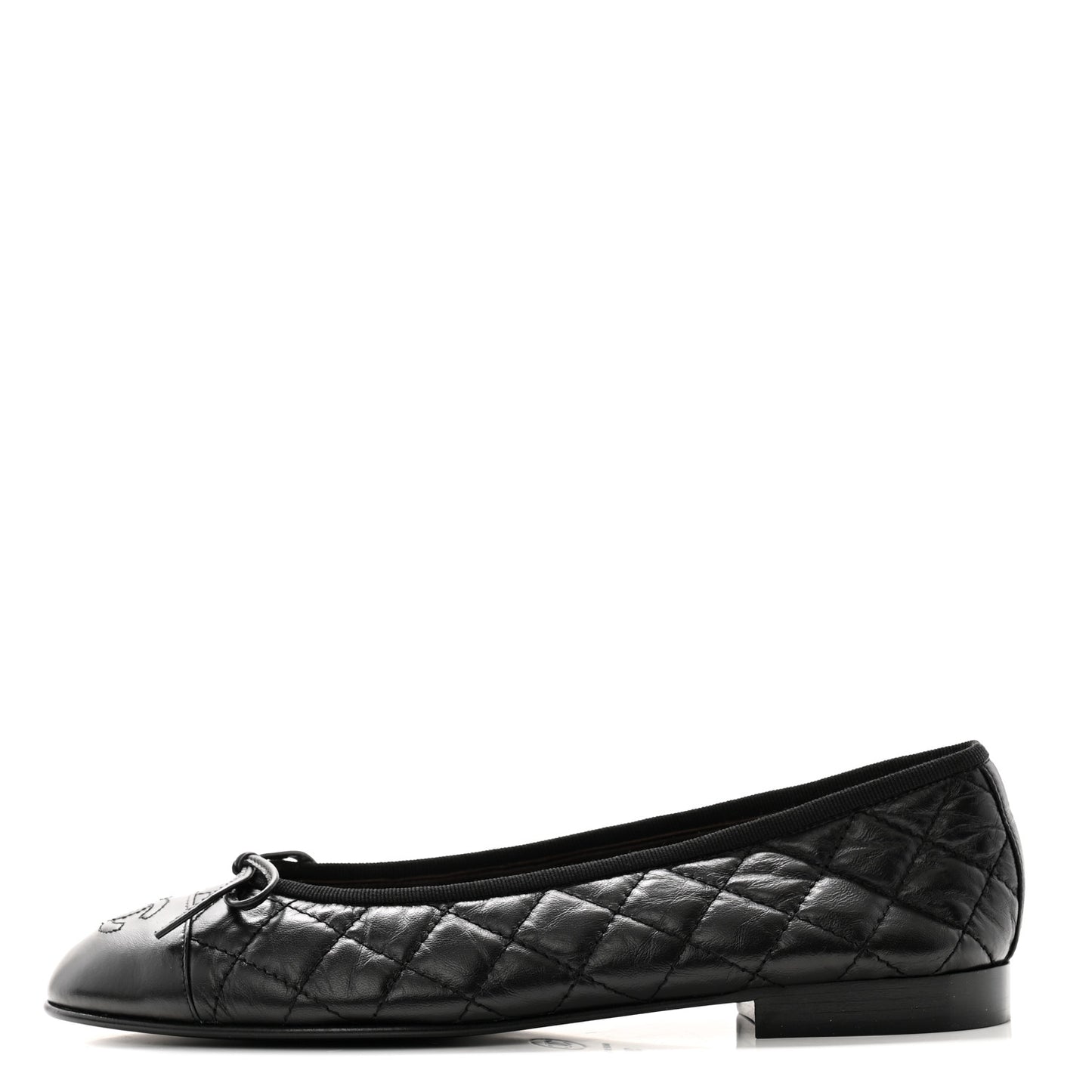 Aged Calfskin Quilted CC Cap Toe Ballerina Flats 38.5 Black