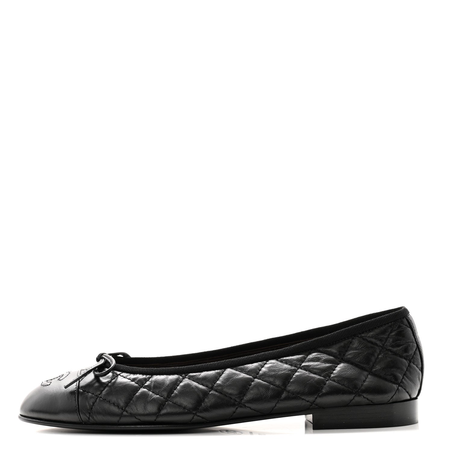 Chanel Aged Calfskin Quilted CC Cap Toe Ballerina Flats 38.5 Black 1 of 10